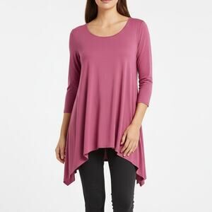 LOGO Lori Goldstein Mauve Layered Hem Tunic Minimalist Boho Rayon Spandex Top M